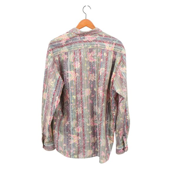 Luchiano Visconti Striped Floral Gray Button Down Long Sleeve Shirt XL - Picture 4 of 6